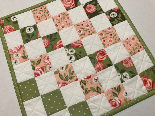 Floral Quilted Table Topper, Roses & Daisies Mini Quilt, Mug Rug Mat, Candle