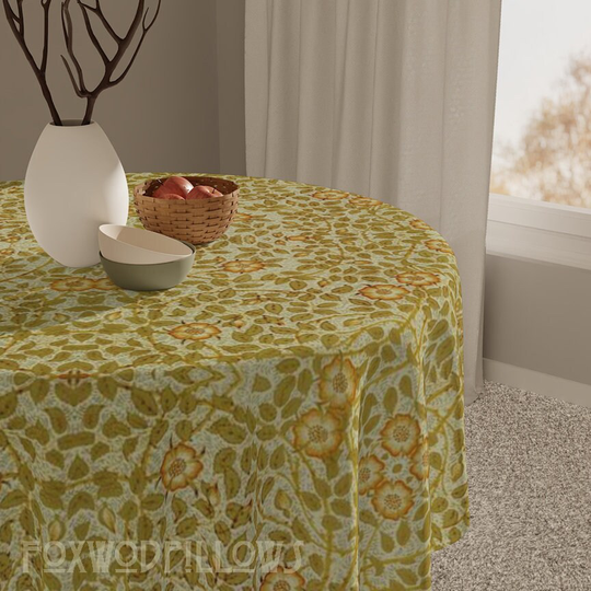 Floral Table Cloth, Arts Crafts Kitchen, Rose Briar, Walter Crane, & Movement, Cotton Tablecloth, Craftsman