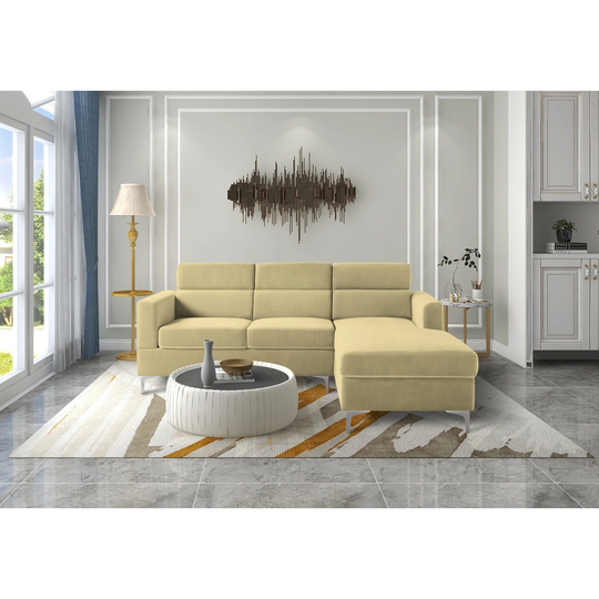 83.4" Sectional Sofa beige velvet sofa