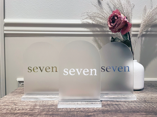 Wedding Table Numbers Frosted Arch Acrylic | With Stands Minimalist Decor