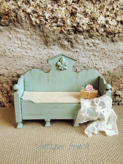 Dollhouse Antique Bench Sofa, Daybed, Couch, Furniture, Dollhouse Gustavian Bench, 112