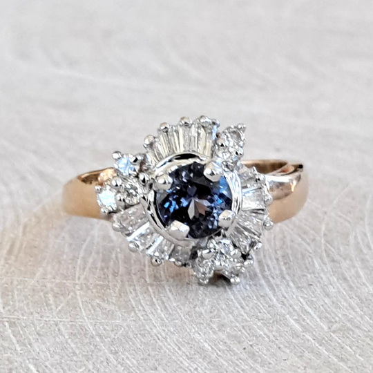Color Change Spinel & Diamond Ring Baguettes Round Brilliant Stones 14K Yellow Gold Gorgeous Gia Grad G.g. Appraisal Incl 2, 180 Usd