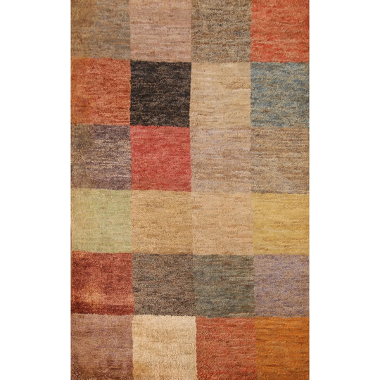Checkered Modern Area Rug Handmade Multi-Color Decorative Jute Carpet - 5'2" x 7'7"