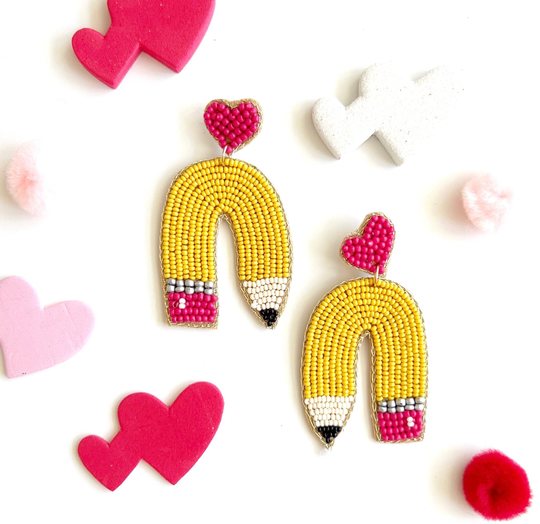 Hand Beaded Pencil Earrings, Fun Gifts For Teachers, Teacher Appreciation Gift, School Theme Back To Earrings