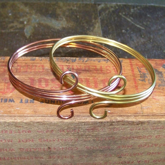 Gold Armlet Armband Upper Arm Jewelry - Smooth Band Bracelet Small Swirl Coiled Brass Copper Bronze German Silver