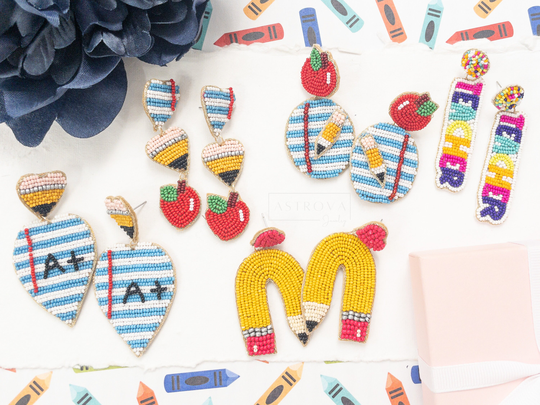 Back To School Beaded Earrings | Teacher Appreciation Gifts Pencil Dangle