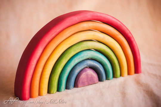 Colorful Wooden Rainbow Stacker Set Of 7 Waldorf Toys - Montessori Materials Balancing Food Coloring