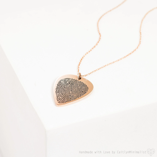 Actual Fingerprint Guitar Pick Necklace Engraved Handwriting Jewelry Music Lover Gift Memorial Necklace Personalized Nm46