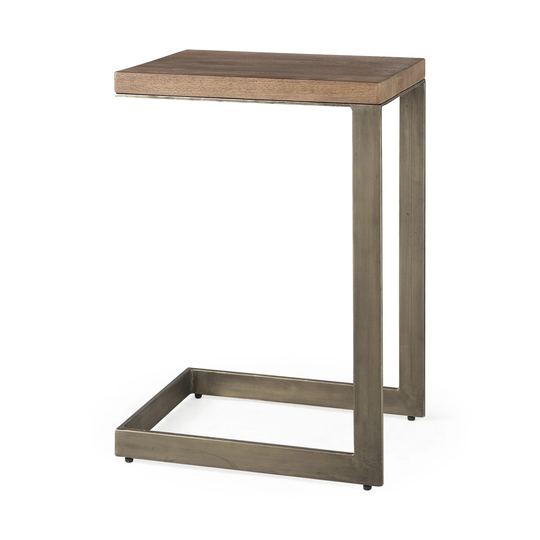 Faye 14L x 18W x 26H Light Brown Wood W/ Gold Metal Base C Side Table - 14.0L x 18.0W x 26.0H