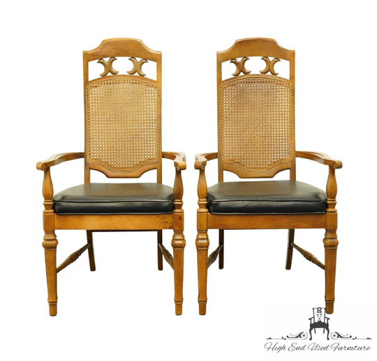 Set Of 2 Stanley Furniture Italian Provincial Pecan Cane Back Dining Arm Chairs 525-292