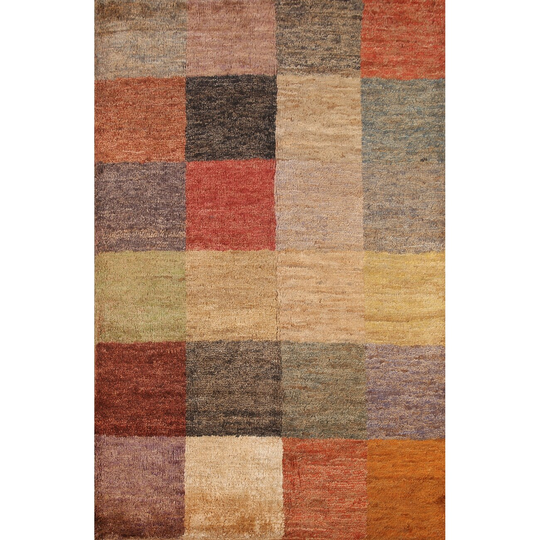 Checkered Moroccan Modern Area Hand-knotted Multi-Color Jute Carpet - 5'2" x 7'5"