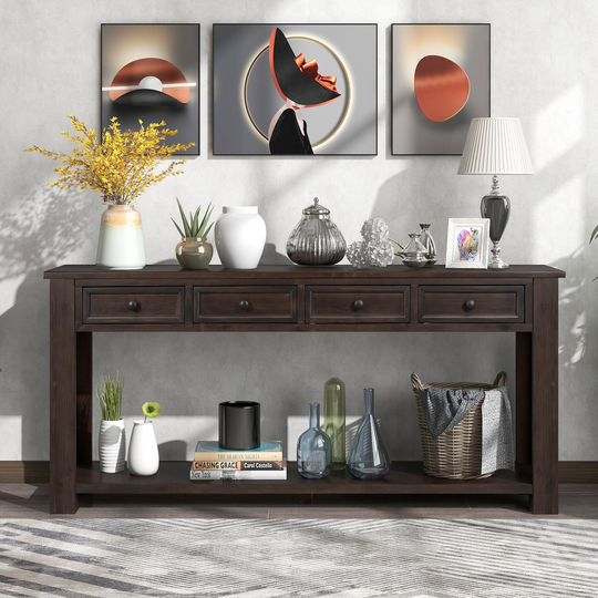 Console Table with Storage Drawers & Bottom Shelf for Entryway Hallway