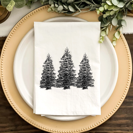 Christmas Napkin, Table, Dinner Napkins, Custom 3 Trees Original Artwork White Or Natural Color
