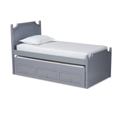Valdez Traditional Transitional Grey Finished Wood Twin Size 3-Drawer Storage Bed With Pull-Out Trundle Bed