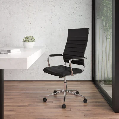 Arturs High Back LeatherSoft Ribbed Executive Swivel Office Chair - Desk Chair