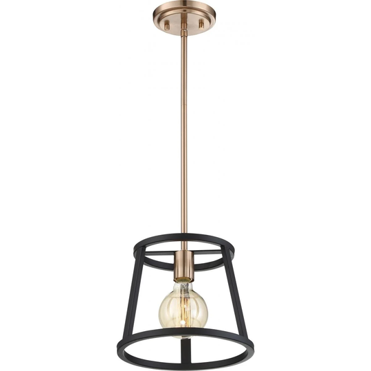 Chassis 1-Light Mini Pendant Fixture Copper Brushed Brass Finish with Matte Black Frame - N/A