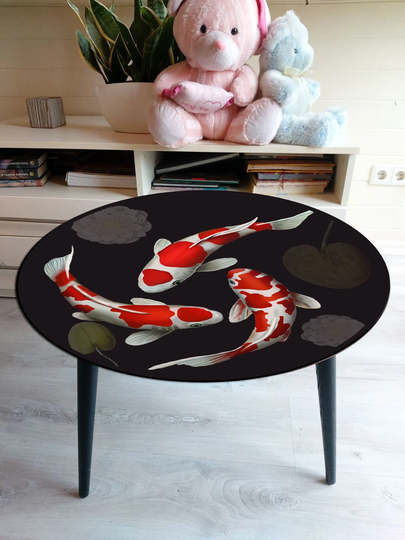 Round Coffee Table With Koi Fish Pattern