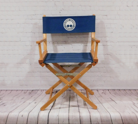 Vintage Folding Director Style Chair, Wood & Blue Canvas Deck Dc03