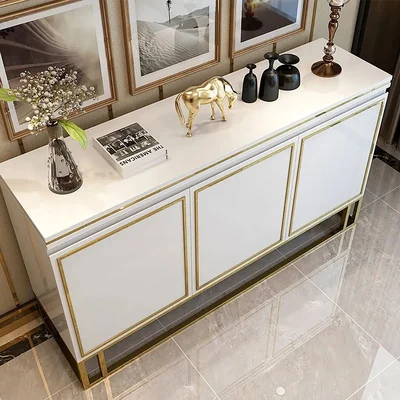 59" White Wood Sideboard Buffet Cabinet With Storage 3 Doors Gold Base