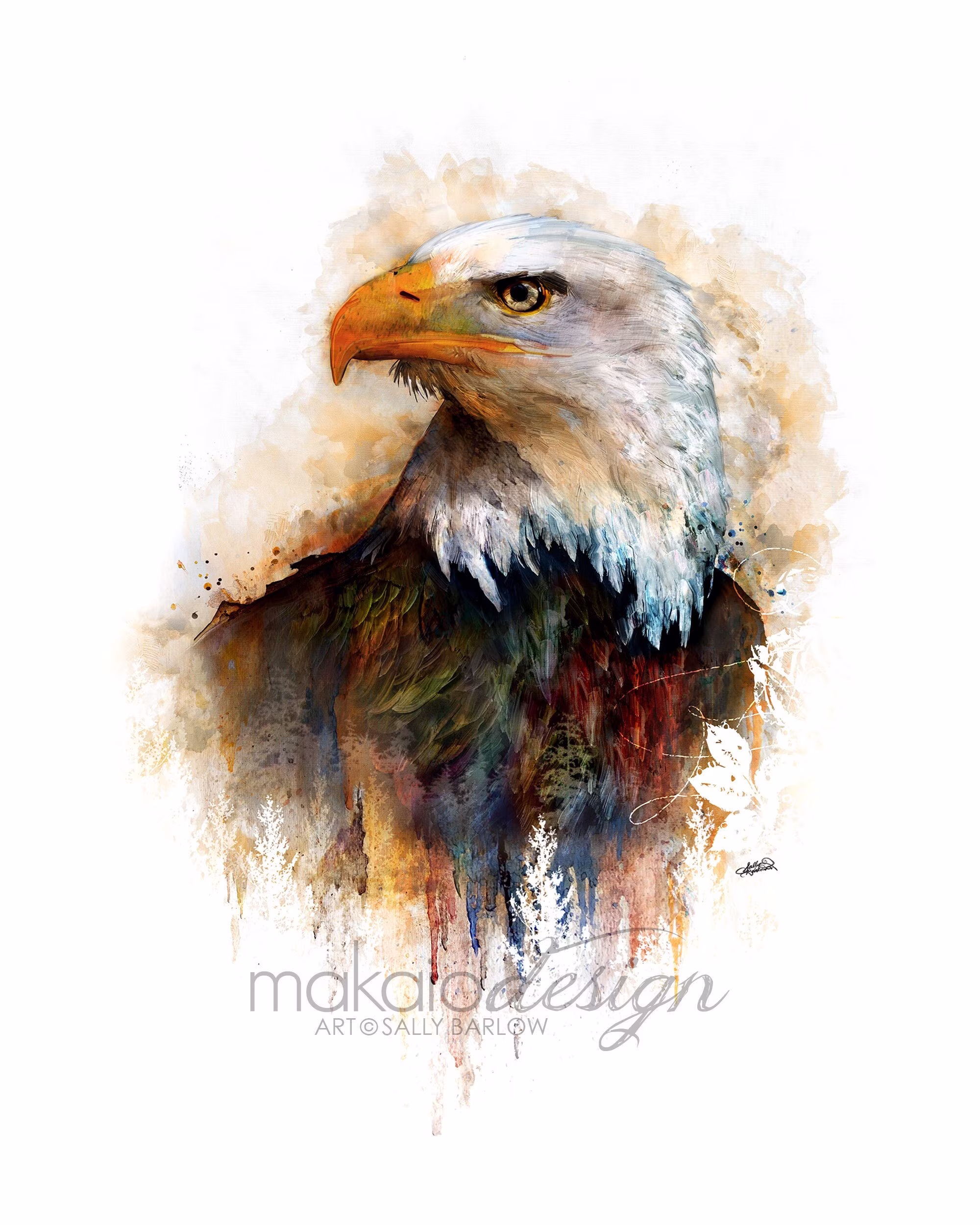 Colorful American Bald Eagle Mixed Media Painting Print, Canvas, Or Metal Wall Art