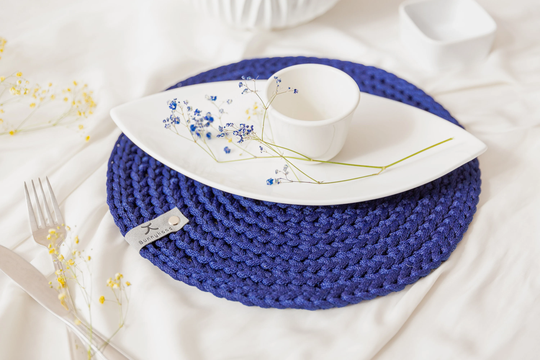 Crochet Round Placemats For Table "Royal Blue"/Handmade Set Mats Protection From Heat & Scratches