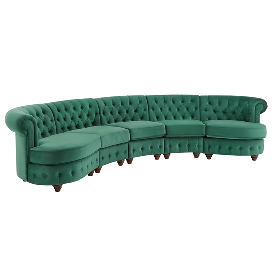 Morgan Velvet Tufted Scroll Arm Chesterfield 5-Seat Curved Sofa by iNSPIRE Q Bold