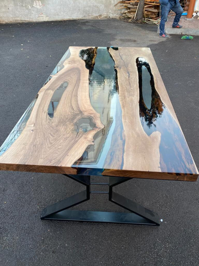 Walnut Dining Table, Custom 80" X 40" Wood Clear Epoxy Ultra Order For Chris