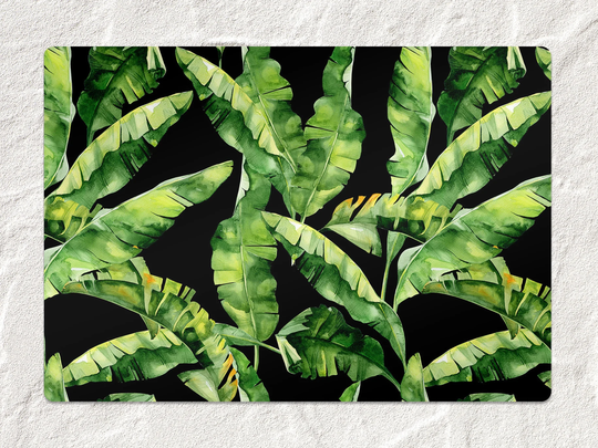 Tropical Leaves Chair Mat, Green Splat Black Vinyl Floor Botanical Protective Office Decor, Area Rug, Comfort Splash Mat