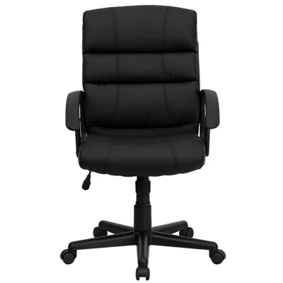 Mid-Back Black Leather Office Chair