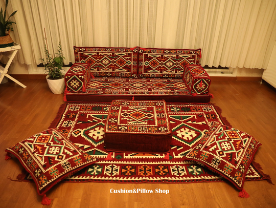 Dark Red Arabic Sofa Set, Turquoise Sofa, Majlis Bohemian Home Decor, Couch, Oriental Custom Order Ottoman Style Decor