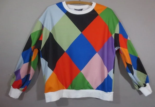 Vintage Color Block, Pullover Shirt, Long Sleeves, Light Fleece Inside, Shein Label, Good Condition. Colorful Block Print Shirt