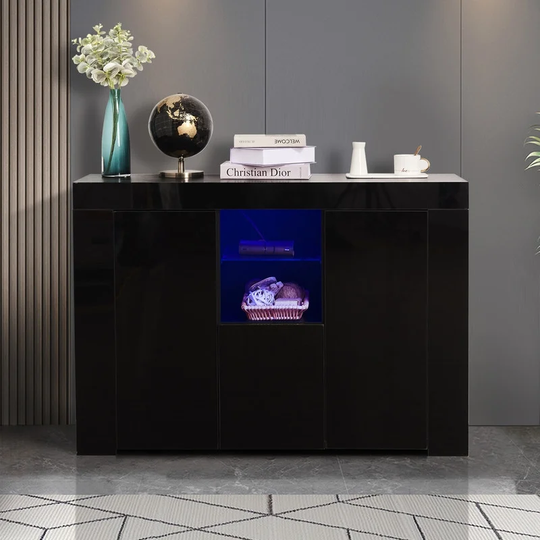 Black LED Sideboard Buffet Storage Cabinet with Drawer and 2 Doors