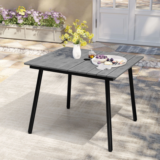 Outdoor Aluminum Dining Table with Umbrella Hole.. - 37 in L x 37 in W x 29.1 in H