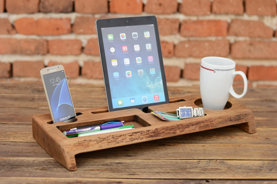 Wooden Desk Organizer, Office Organizer, Phone Station, Solid Wood Iphone Holder, Accessories, Storage, Gift For Him