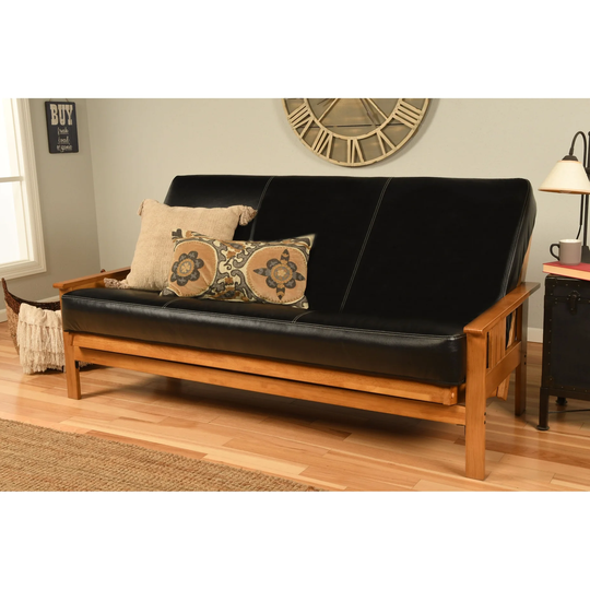 Somette Monterey Sofa in Butternut Finish with Removable Faux Leather Mattress Cover