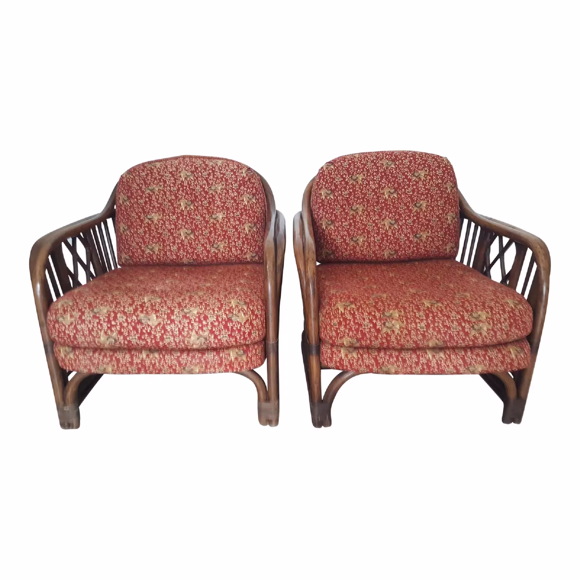 Brighton Pavilion Style Bamboo With Leather Straps Lounge Chairs A Pair
