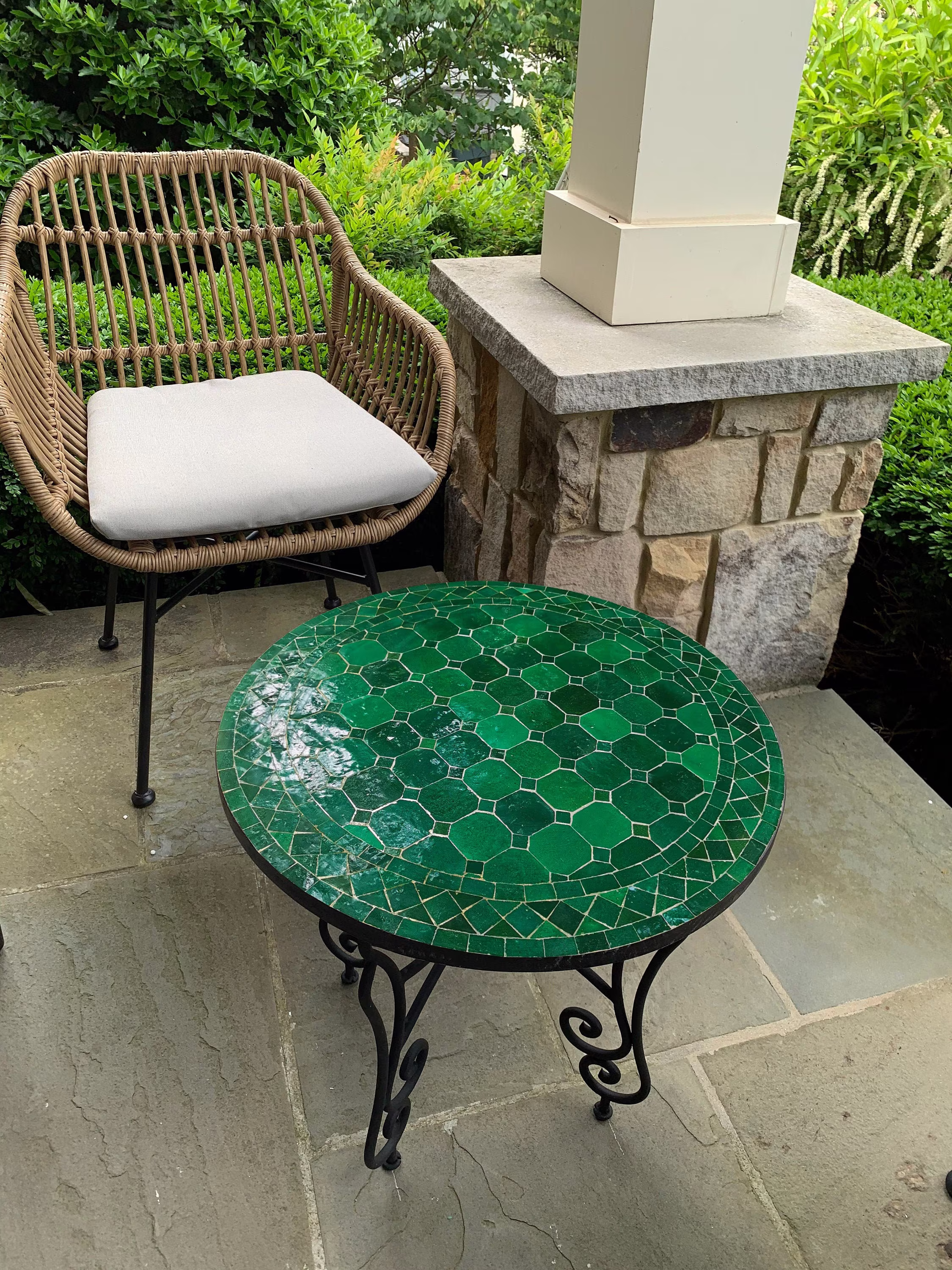 Customizable Emerald Green Mosaic Table - Art Mid Century Handmade Coffee For Outdoor & Indoor