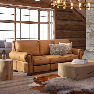 Valencia 92" Genuine Leather Rolled Arm Sofa
