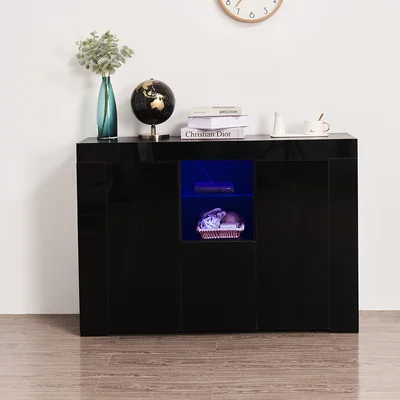 Kitchen Sideboard Cupboard With LED Light, High Gloss Dining Room Buffet Storage Cabinet Hallway Living Room TV Stand Unit Display Cabinet With Drawer