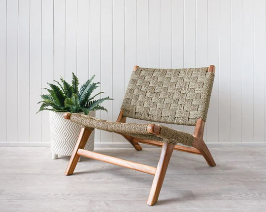 Armchair in Walnut Wood & Straw30%off, Armchair Walnut Wood, Bench Moroccan Chair