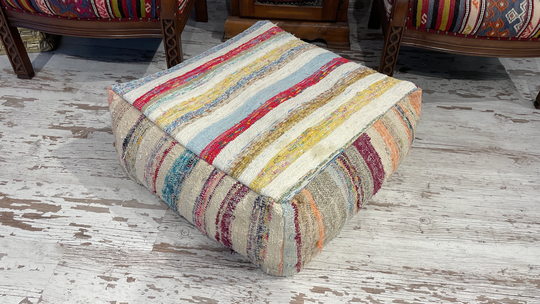 Square Floor Colorful Handmade Pouf Ottoman Table Chair Decorative Boho Modern Pillow Cushion Natural Cotton Material