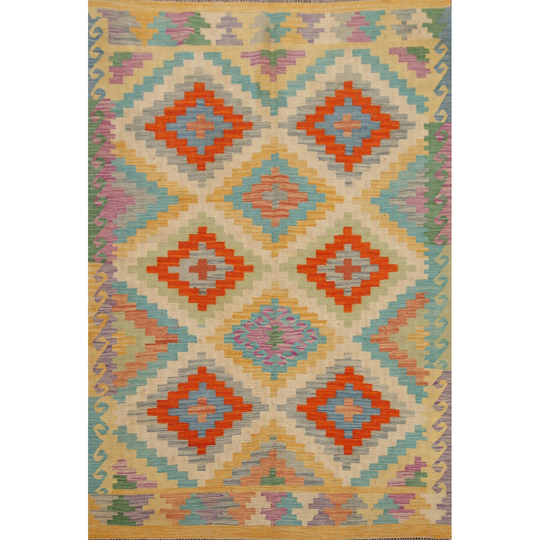 Geometric Kilim Multi-Color Persian Area Rug Hand-Woven Wool Carpet - 4'11"x 6'8"