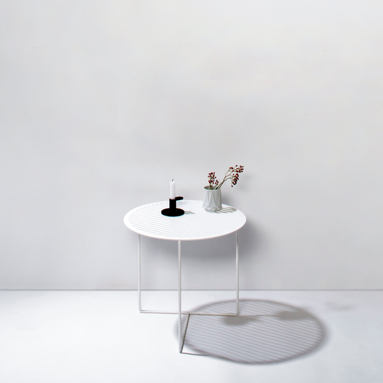 Side Table in White With Textured Metal Table Top Usable As Coffee Or Nightstand