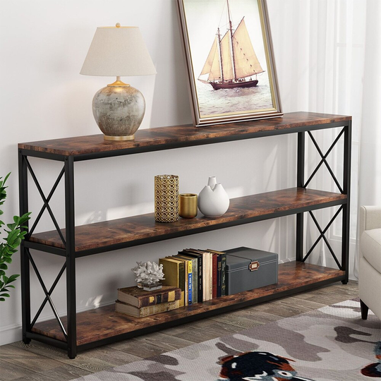 3 Tier Console Table w/ Side Guardrail, Entryway Table Hallw