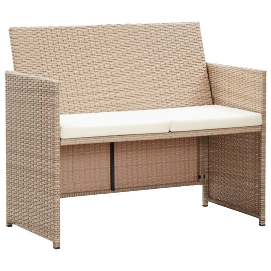 2 Seater Garden Sofa with Cushions Beige Poly Rattan