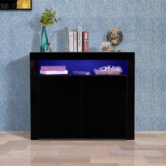 Wooden High Gloss Storage Cabinet,Sideboard with 2 Doors & LED Light