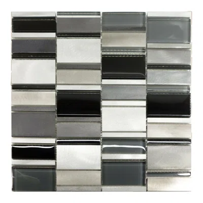 Black Gray Glass Rectangle Aluminum Metal Mosaic Sheet Tile By Modket