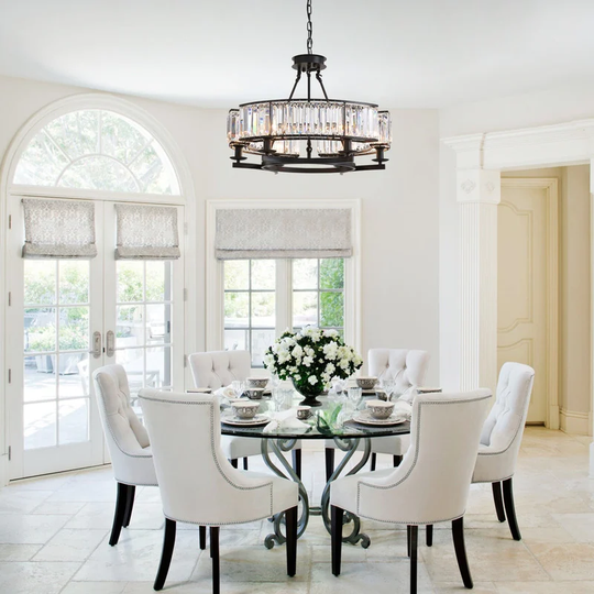 26 in. 6-Light Modern Farmhouse Crystal Chandelier Black Drum Kitchen Island Pendant Light