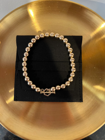 Hexagon Toggle Clasp Bead Ball Bracelet in 10K, 14K, 18K Gold