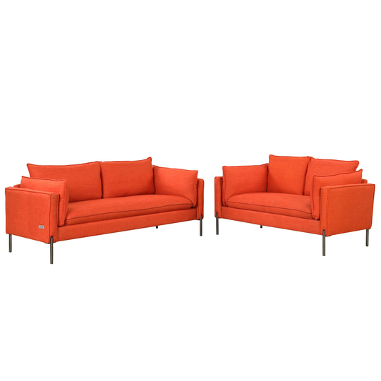 2 Piece Sofa Sets Linen Fabric Upholstered, Loveseat and 3 Seat Couch Set